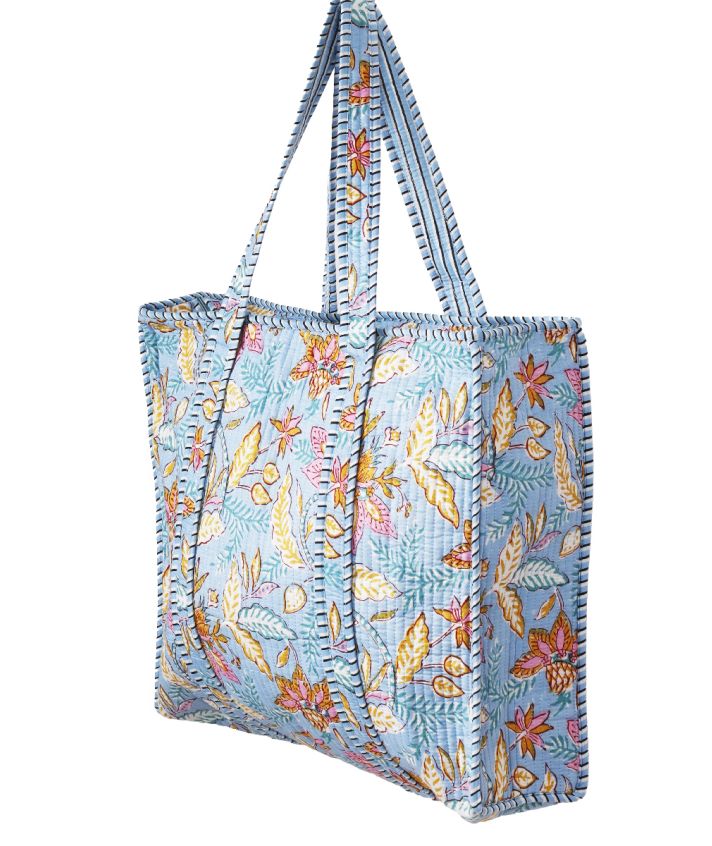 Gewatteerde shopper met geïllustreerde bloemenprint