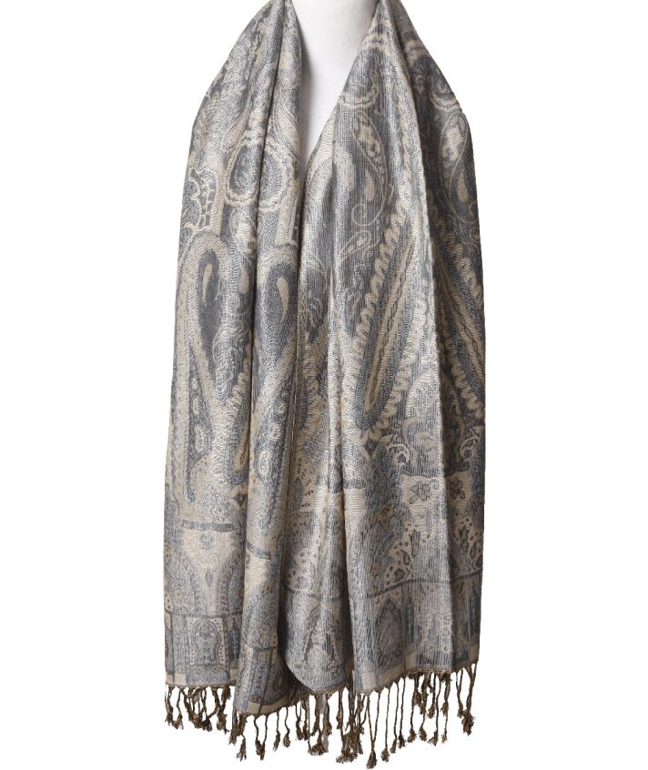 Vera pashmina sjaal met ornamentpatroon in lichtgrijs