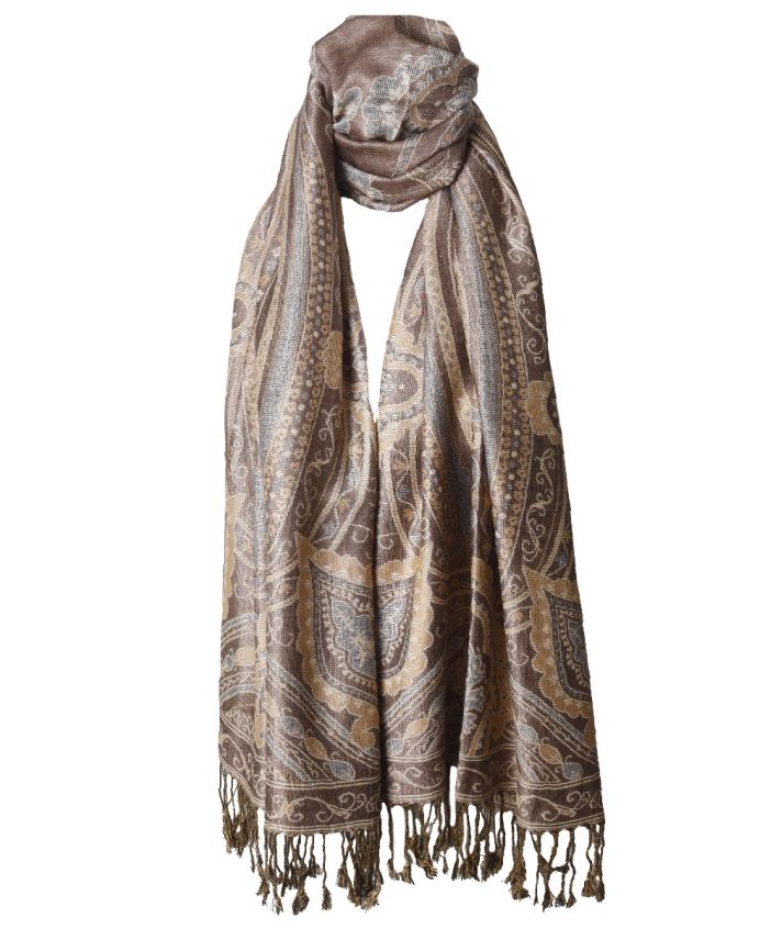 Lieke pashmina sjaal met ornamentpatroon in taupe