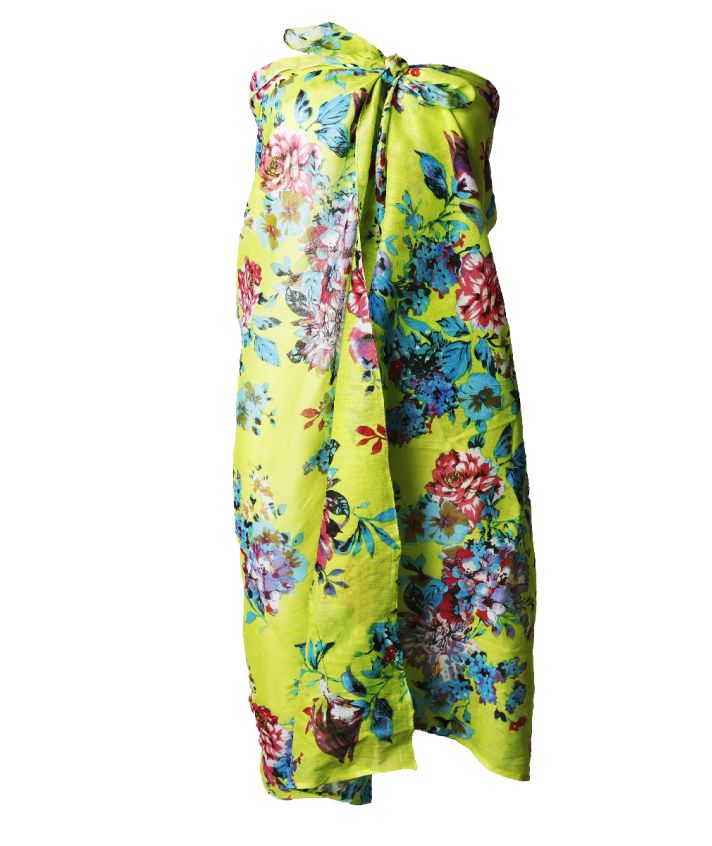 Neongele sarong met bloemenprint