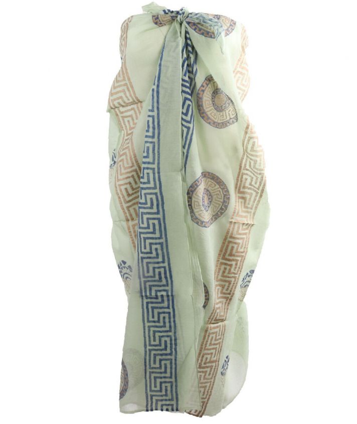 Lichtgroene sarong met Griekse ornamenten print 