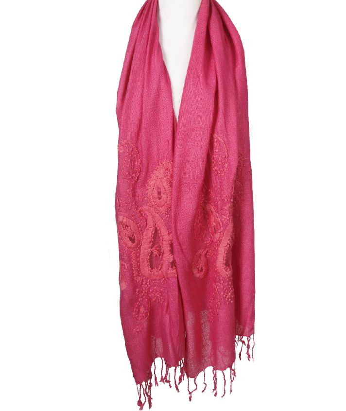 Linnen pashmina sjaal met borduursel – fuchsia