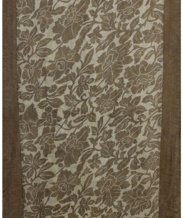 Taupe-ecru linnen sjaal met bloemen