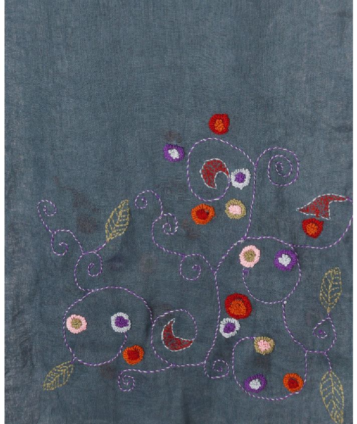 Linnen sjaal in jeansblauw met borduursel