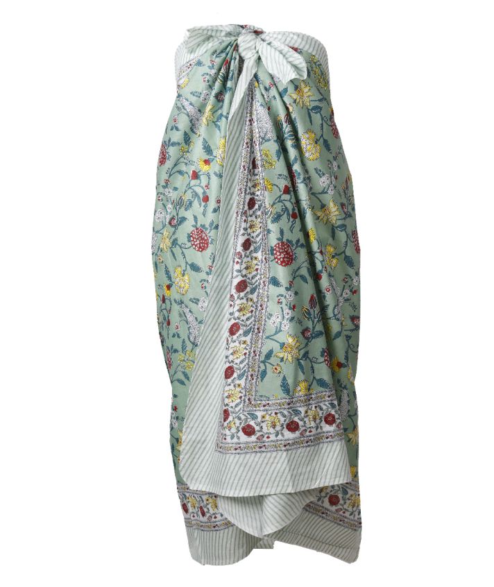 Lola pareo in jadegroen met bloemenprint