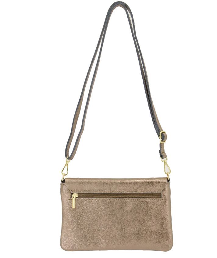 Leren fold-over clutch in brons