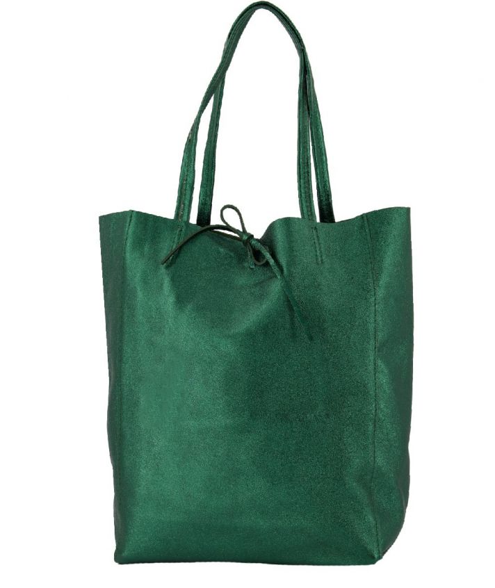 Lederen shopper in metallic groen
