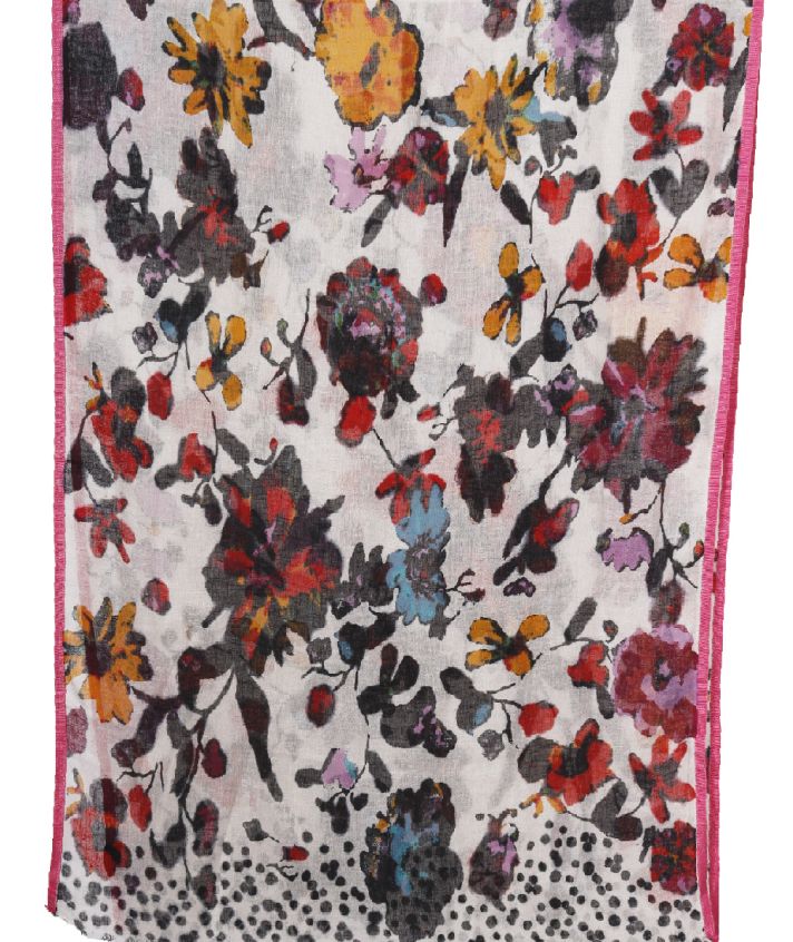 Modal-linnen sjaal in wit met bloemenprint