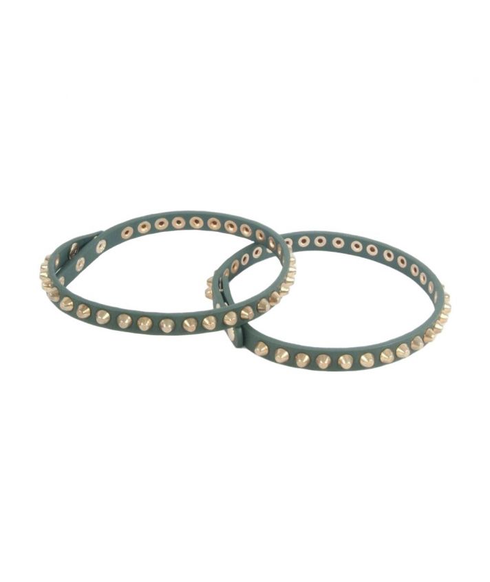Trendy legergroene laars riempjes met goudkleurige studs