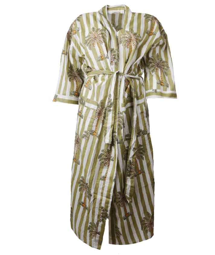 Nora - katoenen kimono in olijfgroen
