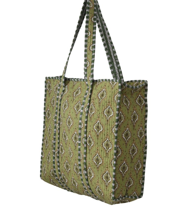 Gewatteerde schoudertas/shopper in olijfgroen 