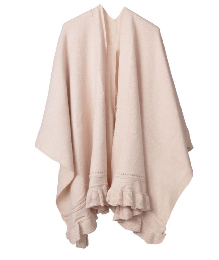 Omslagdoek in lichtbeige met volant rand