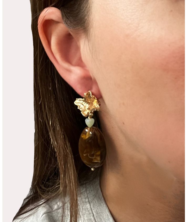 Statement stones oorbellen in bruin