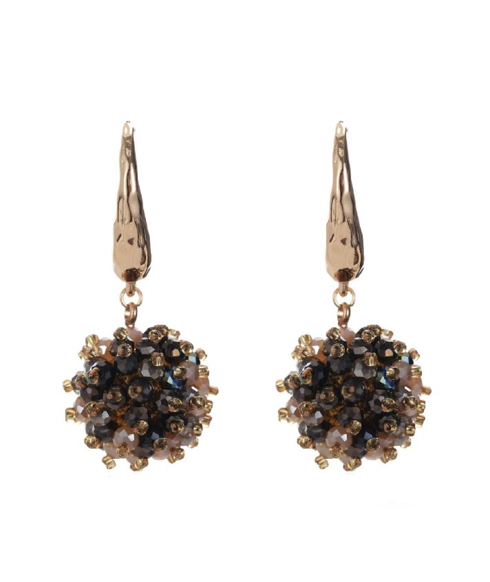 Oorhangers met kralen bolletjes in beige & donkerblauw