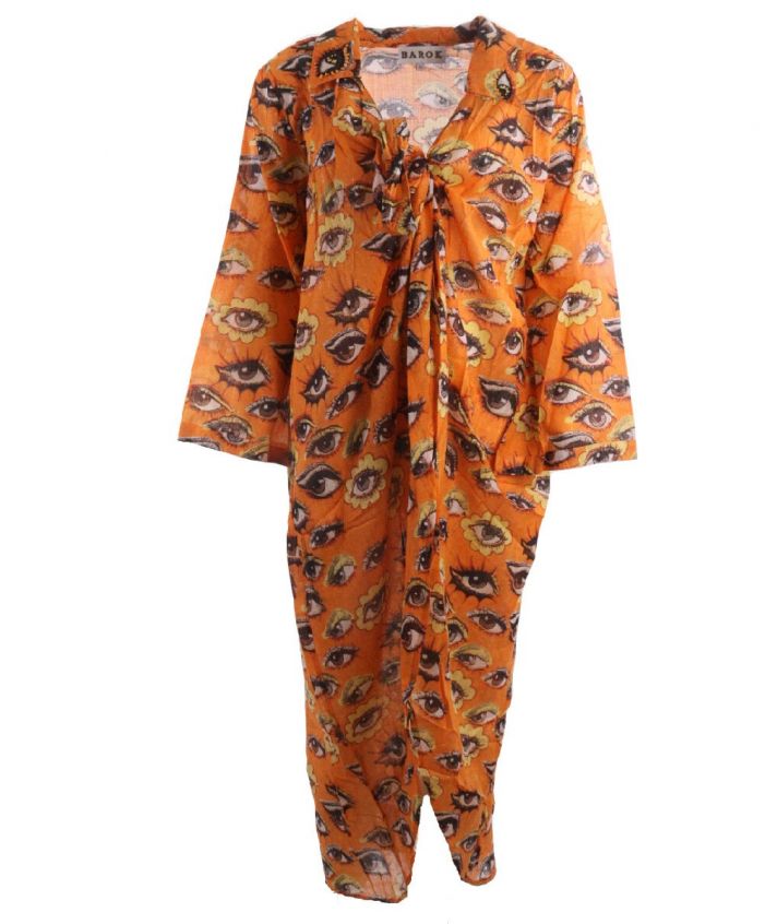 Katoenen oranje kimono met lurex