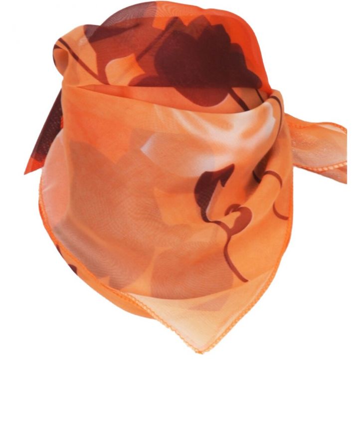 Oranje crêpe voile met bloemen print
