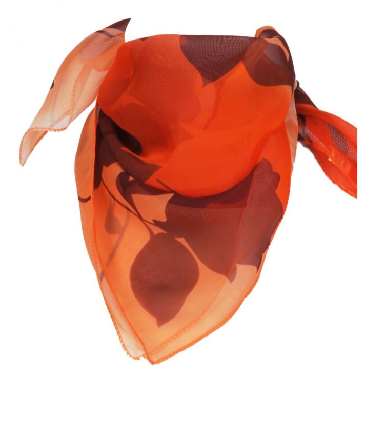 Oranje crêpe voile met bloemen print