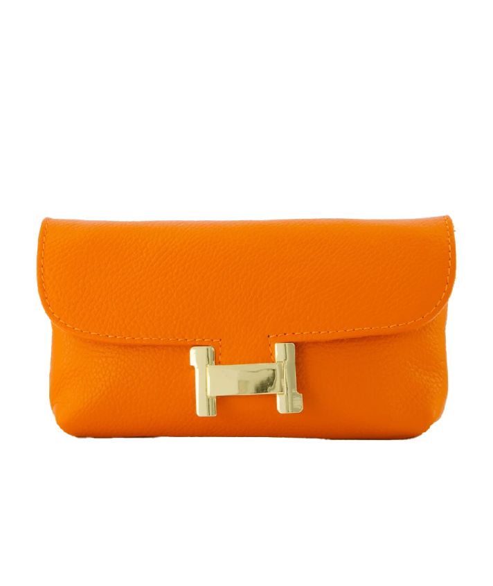 Helene lederen clutch in oranje