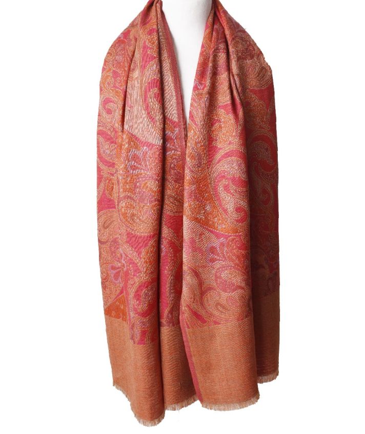 Wollen sjaal met paisley in oranje-roze