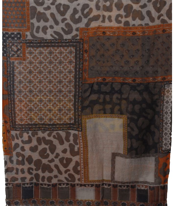 Wollen sjaal met mixed print in oranje
