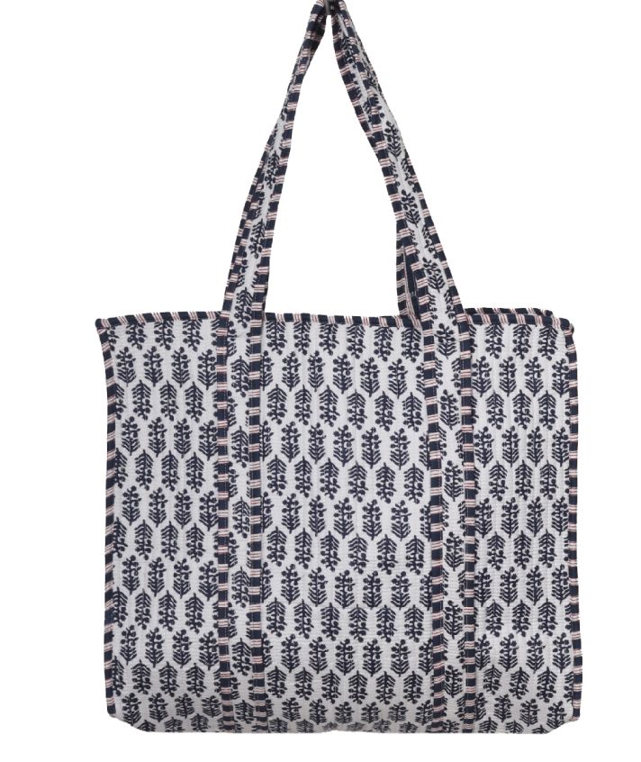 Gewatteerde schoudertas/shopper ornamentprint in donkerblauw