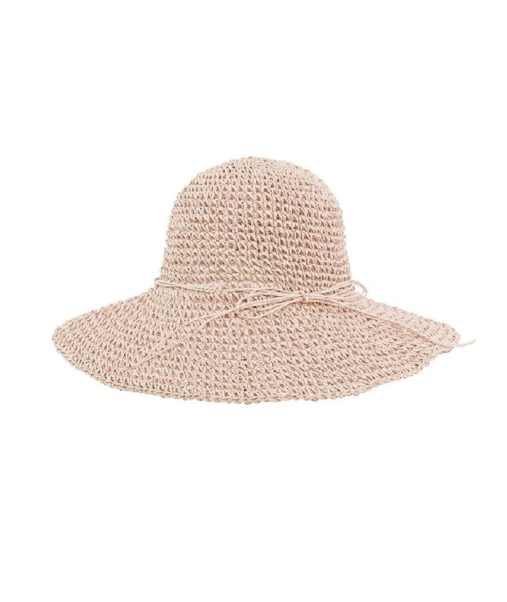 Gevlochten strohoedje in roze met strikje