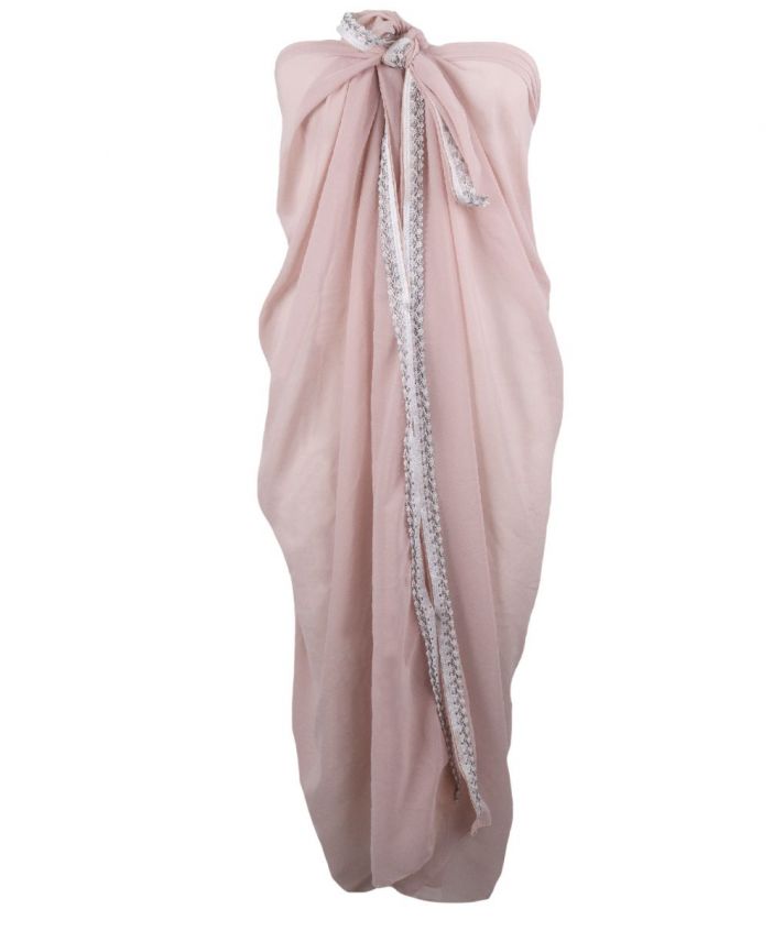 Licht-oudroze crêpe voile pareo met sierbandje