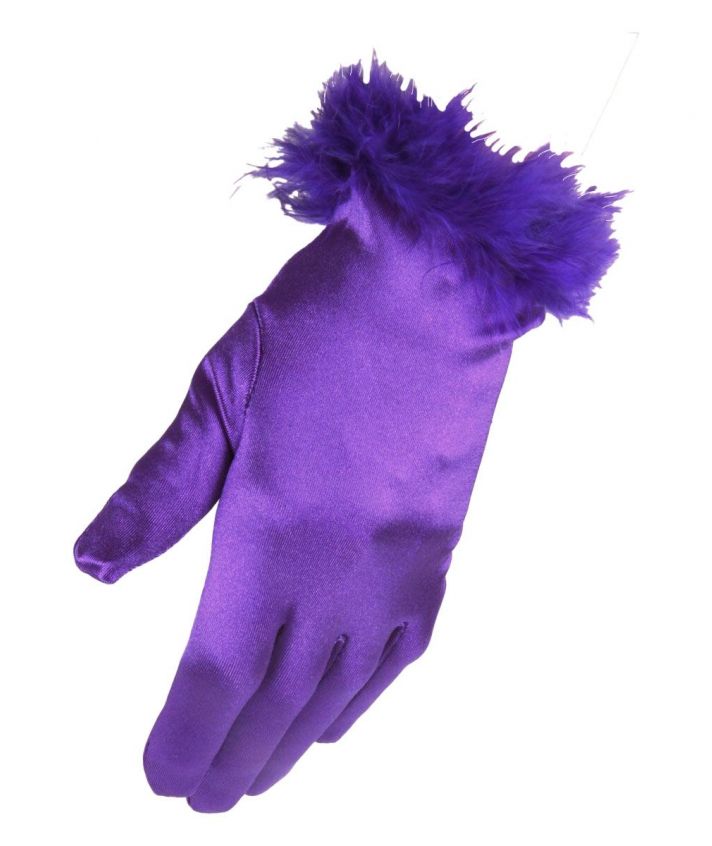 Paarse satijnen avondhandschoenen met maraboe