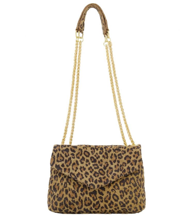 Suède tas met leopardprint