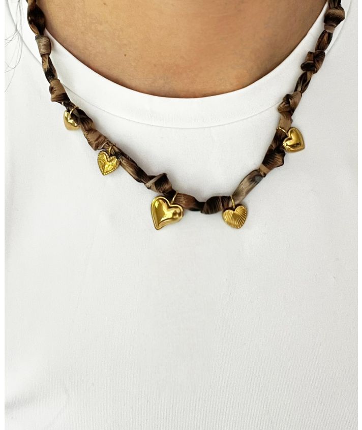 Panterprint cord ketting met bedels