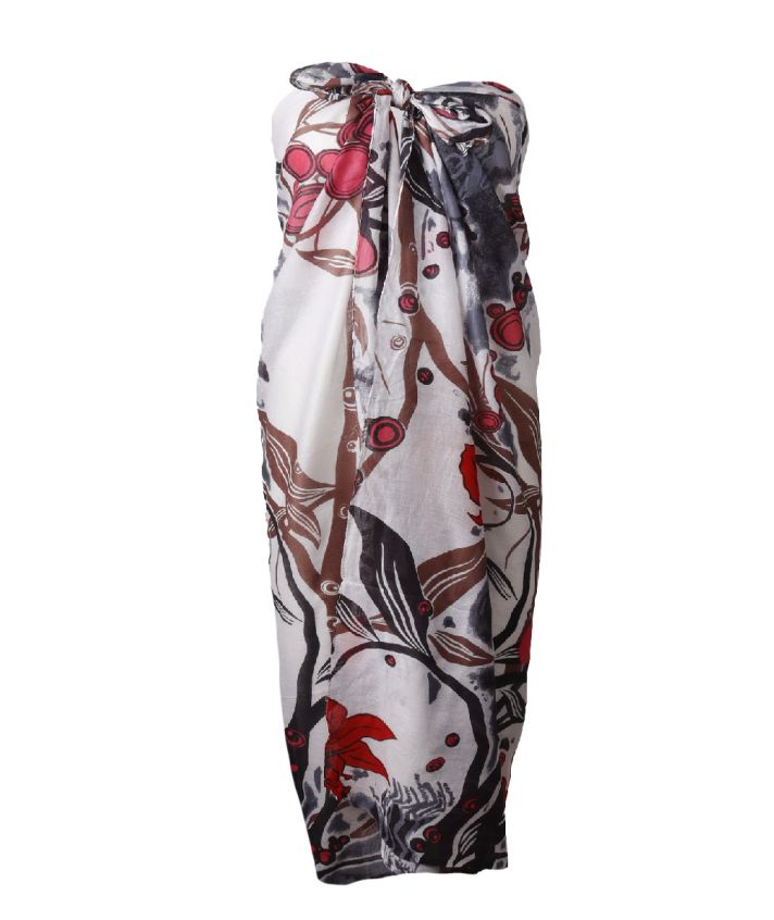 Pareo met bloemenprint in hardroze en rood