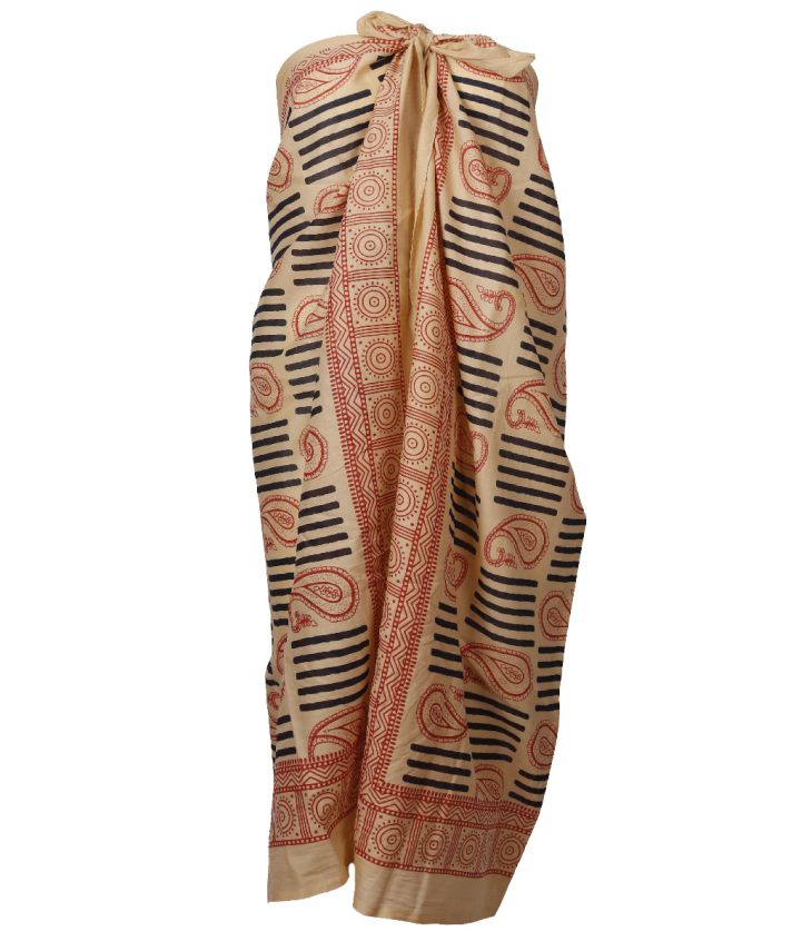 Zandkleurige sarong met zwarte paisleyprint