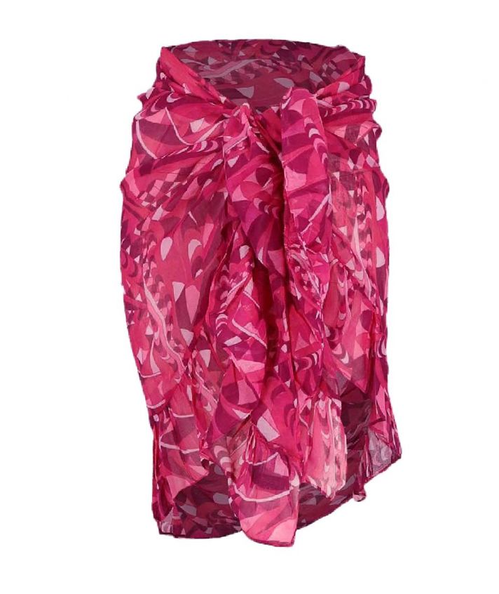 Pareo met volantrand in paars en roze