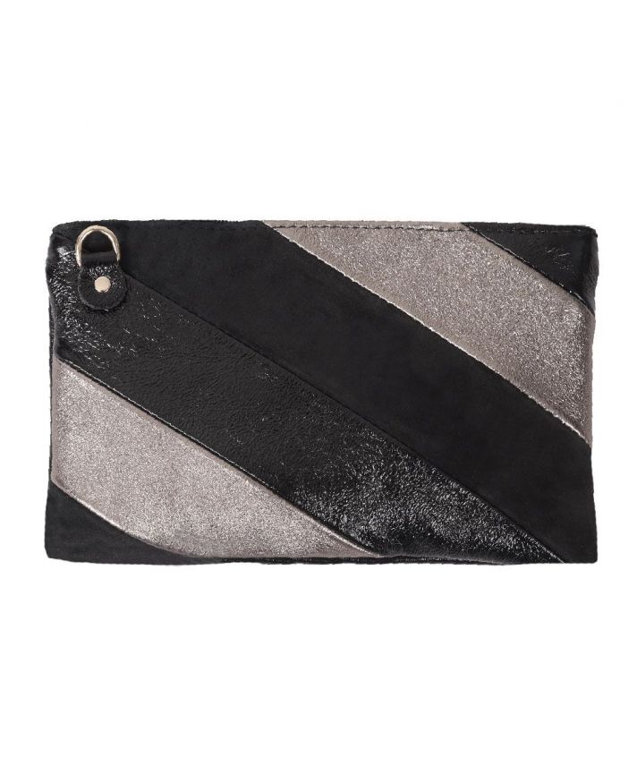 Leren regenboog clutch in zwart en goud