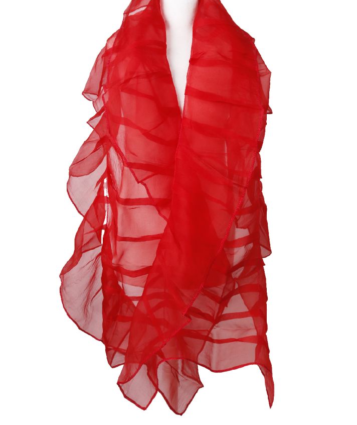 Zijden stola in rood met ruches