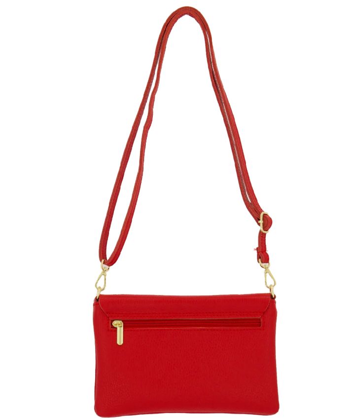 Leren fold-over clutch in rood