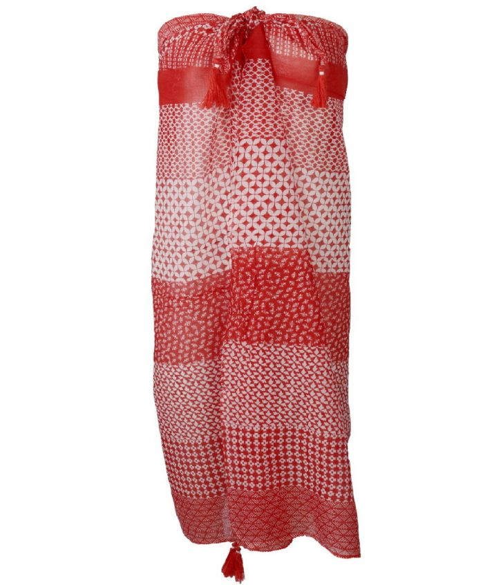 Pareo met diverse prints in koraalrood
