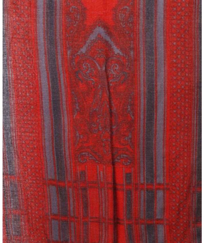 Wollen mousseline sjaal in rood en grijs