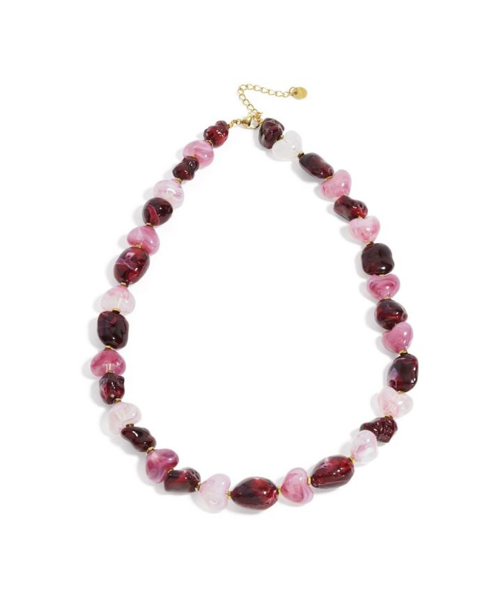 Hartjes kralenketting  in roze en rood