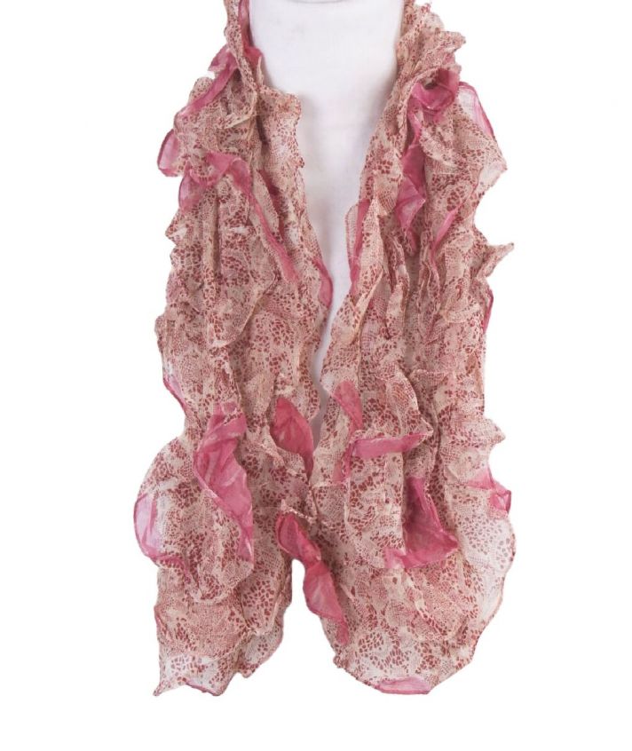 Roze/ beige crêpe-stroken sjaal