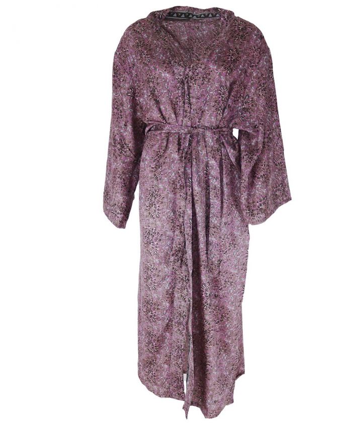 Lange lila zijde-blend kimono met abstract print