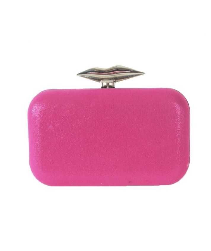 Roze metallic box clutch met lippen-sluiting