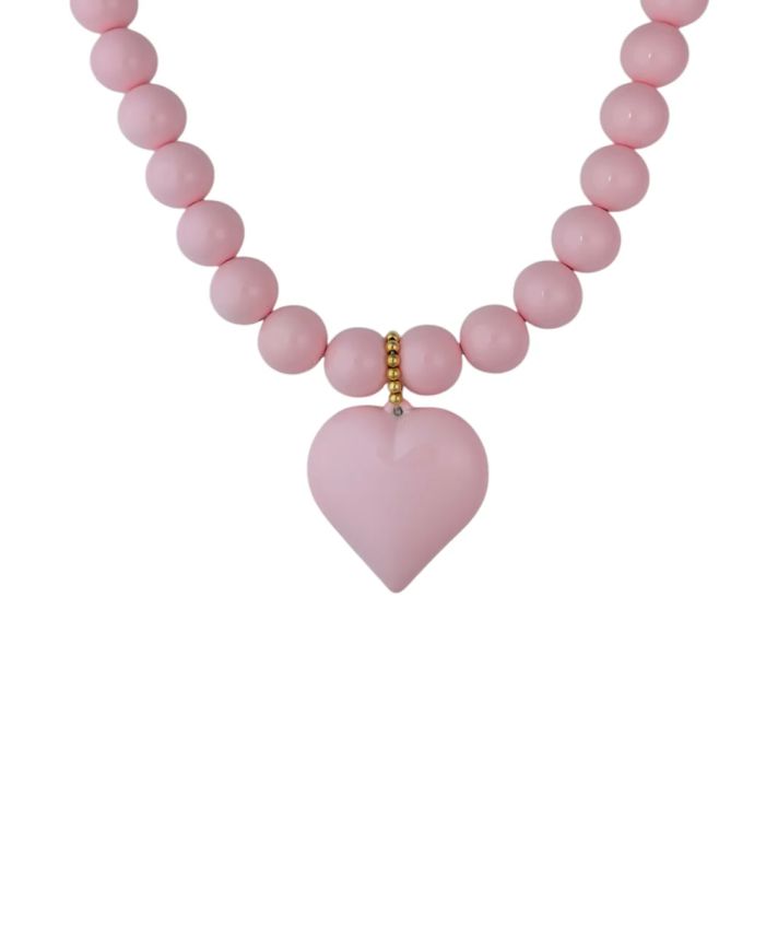 Statement kralenketting met hart in lichtroze