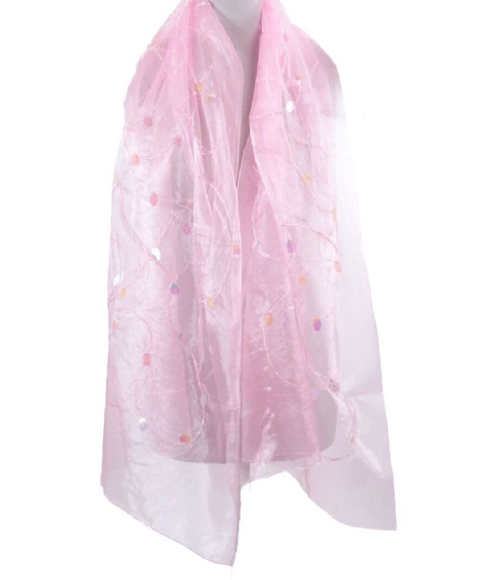 Lichtroze organza stola geborduurd met koord