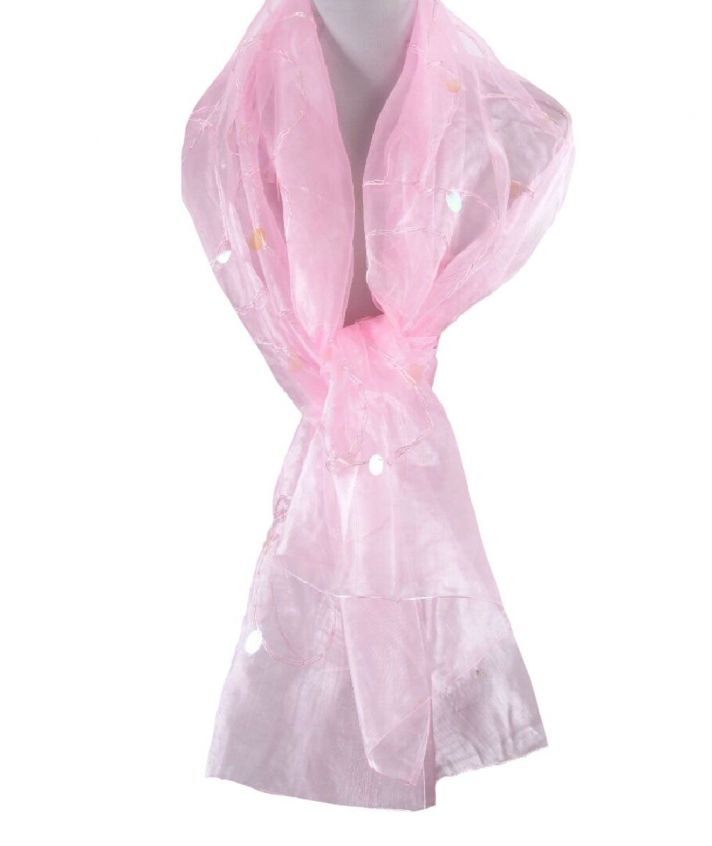Lichtroze organza stola geborduurd met koord