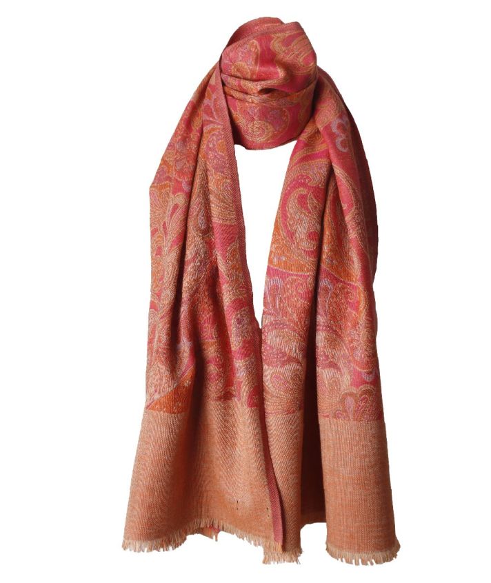 Wollen sjaal met paisley in oranje-roze