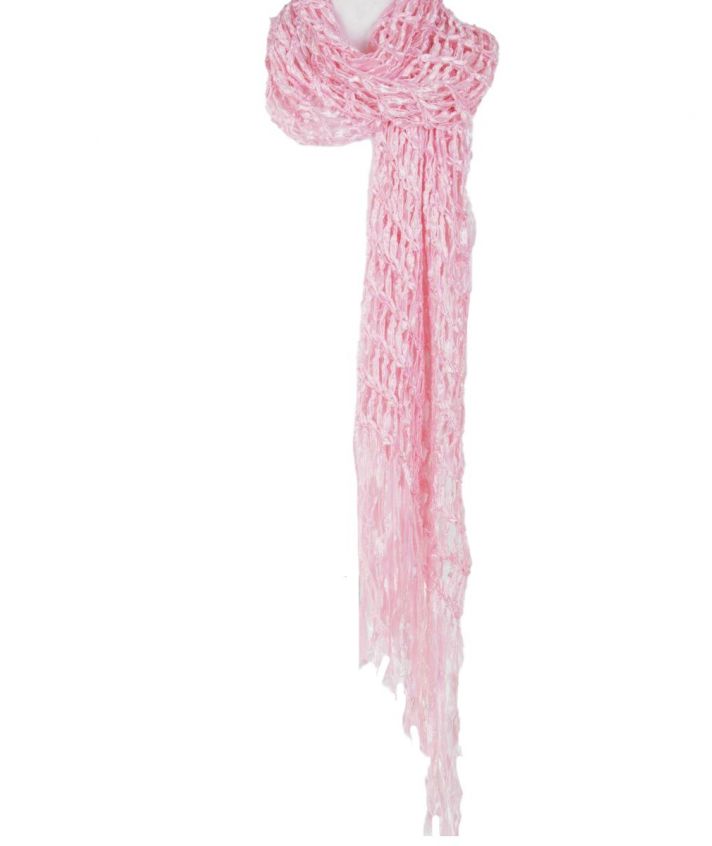 Licht roze stola van 'gehaakt' lint