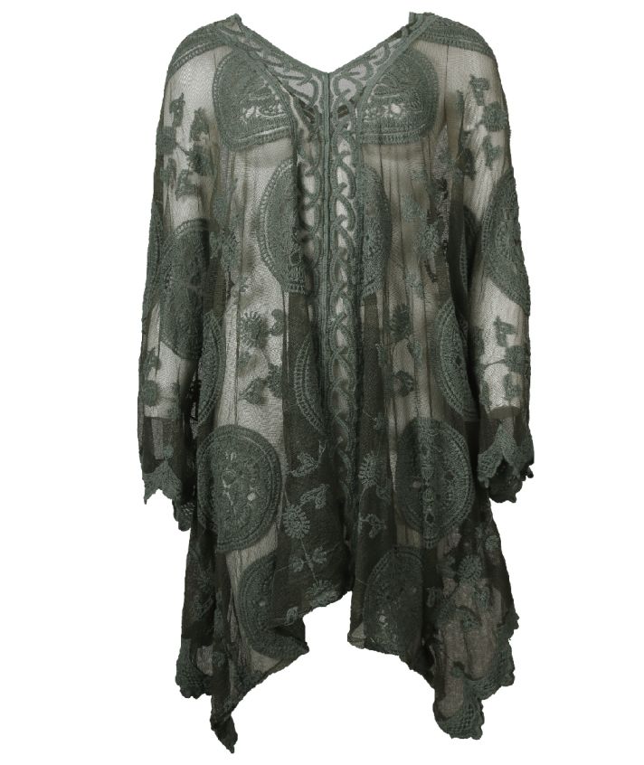 Kanten poncho in donkergroen