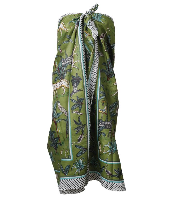 Sarong in groen met tropische dierenprint