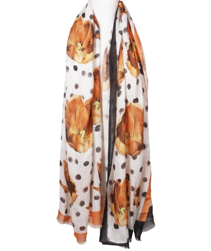 Sjaal met bloemen en stippenprint